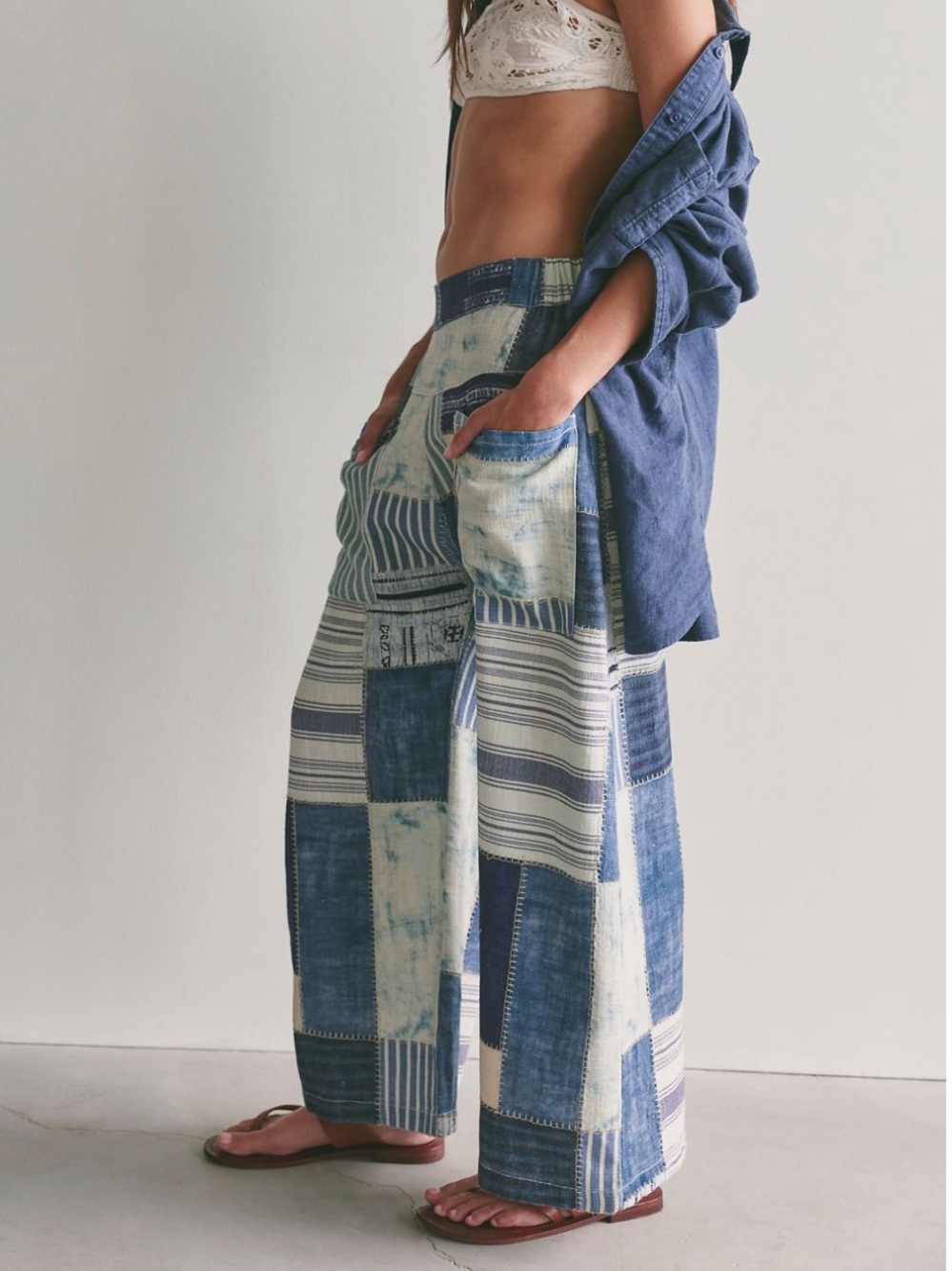 BNWT Free People WTF Symphony Patched Wide Leg Jeans